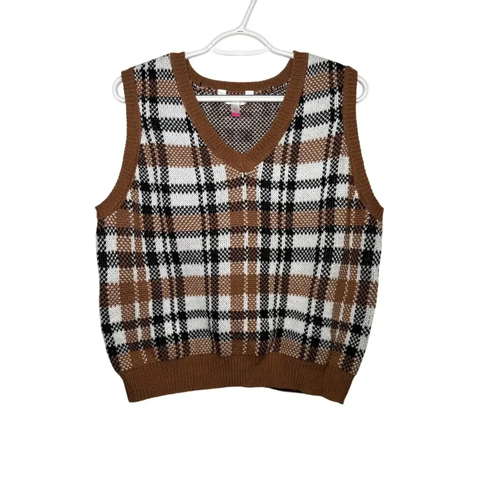 No boundaries plaid sweater vest womens‎ large academia preppy twee school y2k